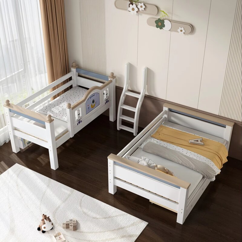 Full White Mattress Modern Boys Girls Wooden Children's Bunk Bed with Storage