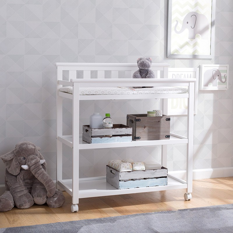 Durable Bedroom Furniture Preschooler Diaper Wooden Baby Changing Table with Storage Cabinet
