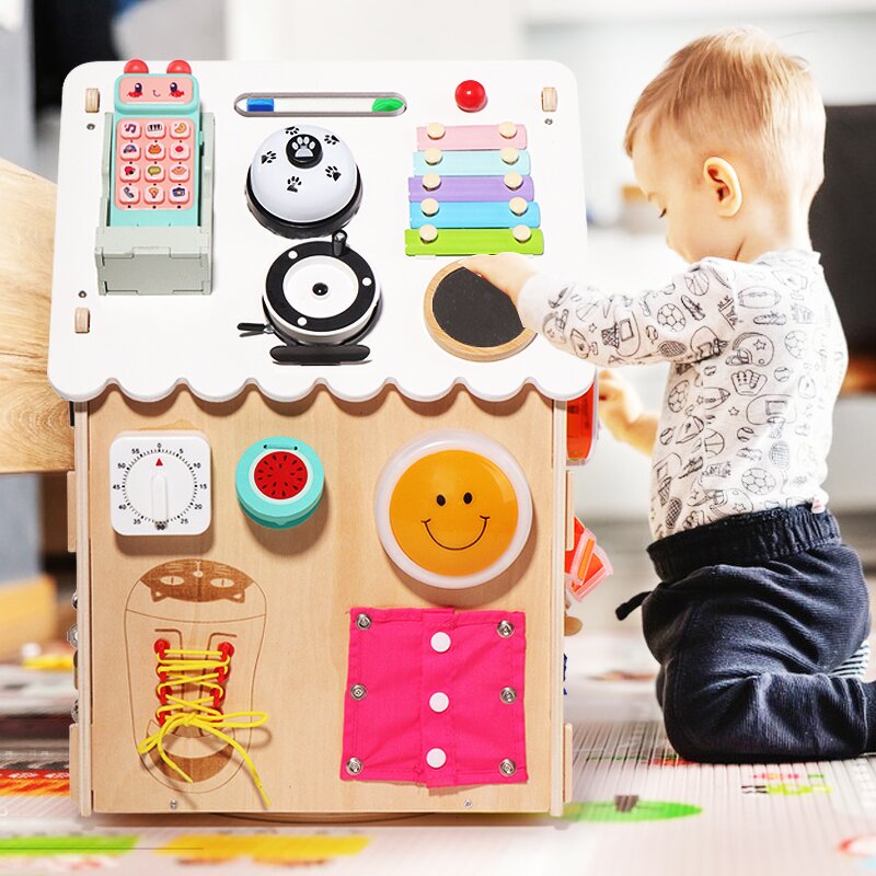 Wood Sensory Baby Toy Children's Game Box Indoor Large Montessori Interactive Activity Wall Panel