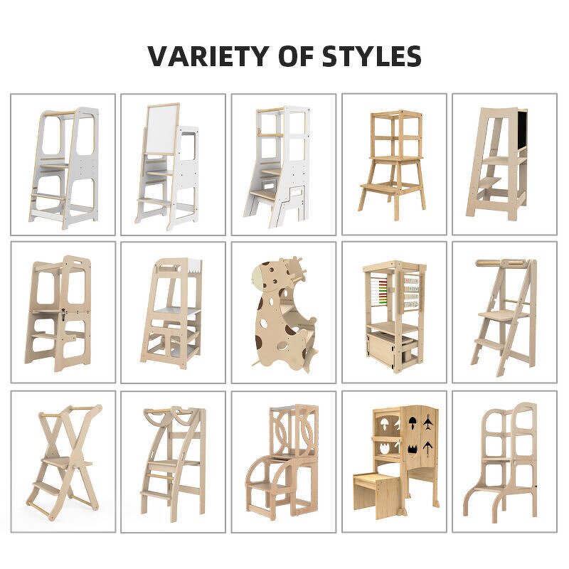 Modern Design Montessori Wooden Learning Tower Preschool Furniture Set Children's Standing Stool