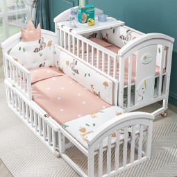 Cheap Wheeled Mobile Multifunctional Small Newborn Girl Sleeping Wooden Bed