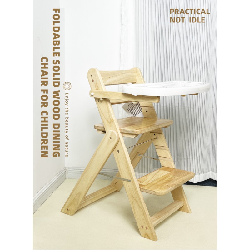 Stock Natural Wood Multifunctional Dining Children's Foldable Feeding Restaurant Baby High Chair