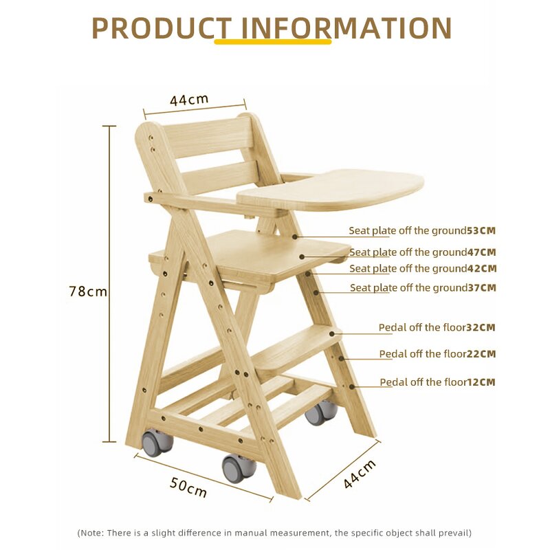 Montessori Adjustable Height Detachable Children's Wood Rolling Feeding Children's Dining Baby High Chair