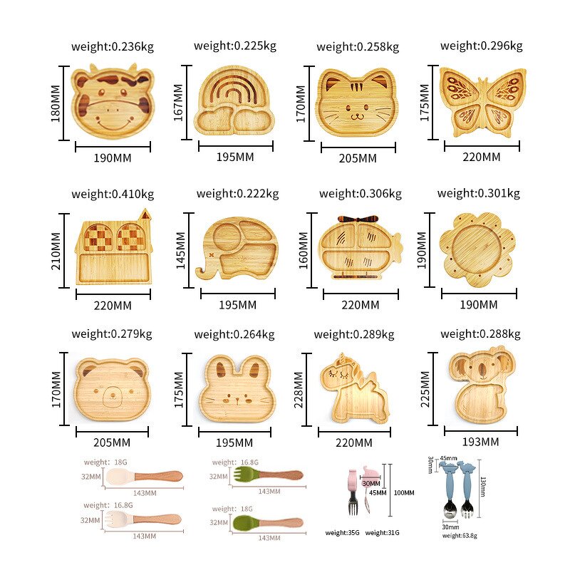 Wholesale Animal Bamboo Children's Eating Plate Bowl Silicone Baby Feeding Set