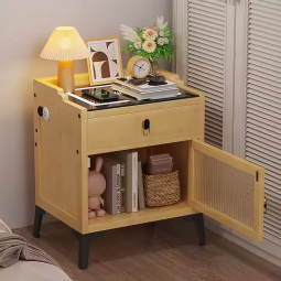 3-Drawer Bedroom Organizer Wooden Nightstand Wood LED Smart Nightstand with Charging Station