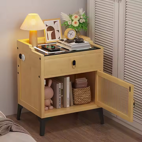 3-Drawer Bedroom Organizer Wooden Nightstand Wood LED Smart Nightstand with Charging Station