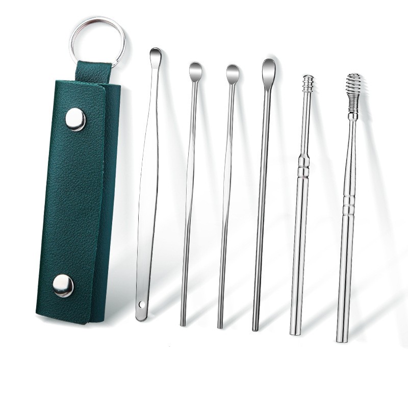 Custom Logo 6 Pcs Earwax Removal Kit Earwax Cleaning Tool Earwax Set with PU Leather