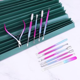 Professional Nail Art Set Rainbow Stainless Steel Nail Cuticle Nipper Pusher Dead Skin Remover