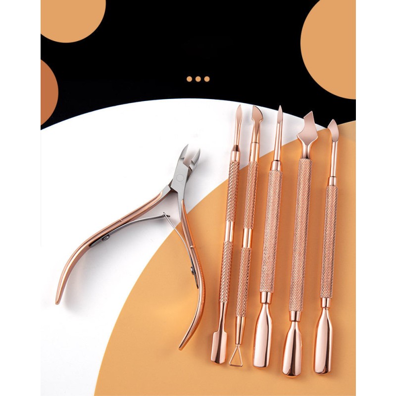 Professional Stainless Steel Rose Gold Dual Head Nail Cuticle Nipper Dead Skin Remover Nail Pusher