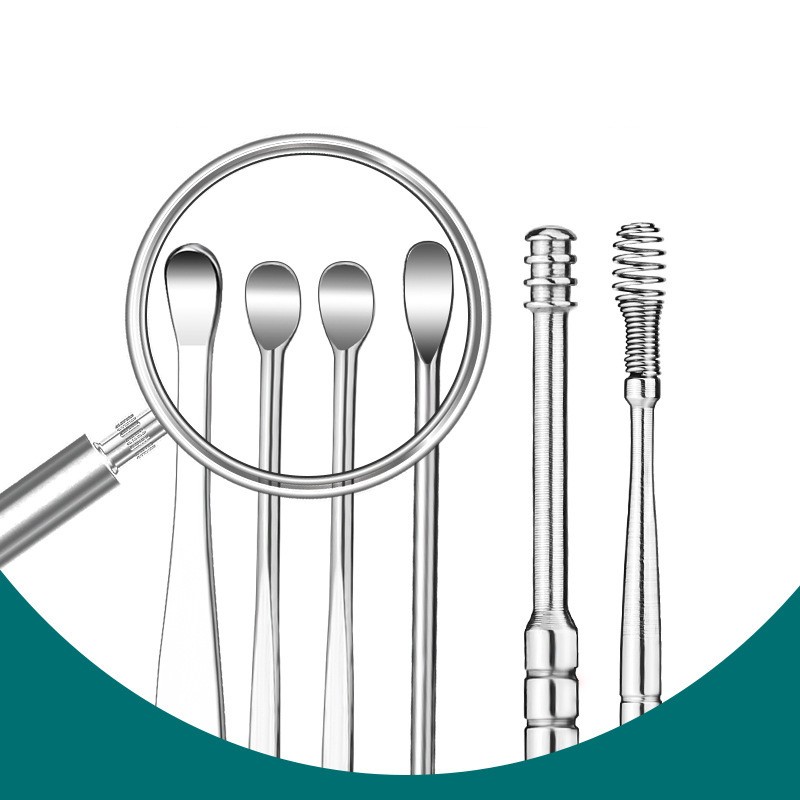 Custom Logo 6 Pcs Earwax Removal Kit Earwax Cleaning Tool Earwax Set with PU Leather