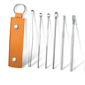 New 6 Pcs Earwax Removal Kit Earwax Cleaning Tool Earwax Set with PU Leather