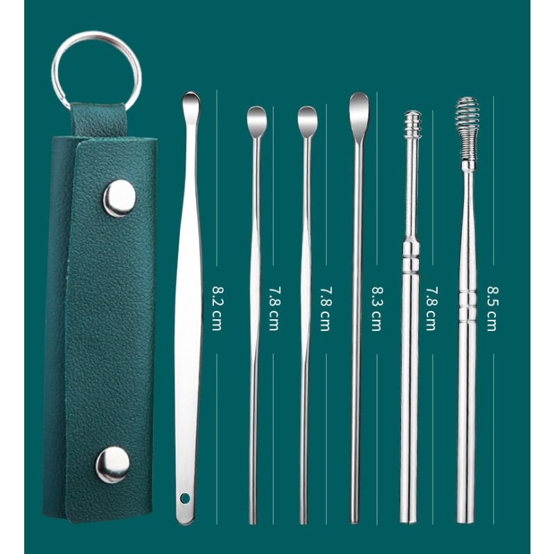 Custom Logo 6 Pcs Earwax Removal Kit Earwax Cleaning Tool Earwax Set with PU Leather