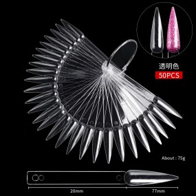 50 Pcs Nail Display Tip with Ring Coffin Stiletto Square Nail Polish Display Tip Fake Nail Sample Practice Stick