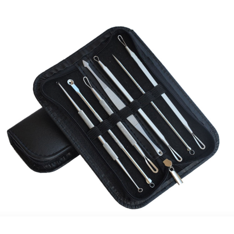 Wholesale Facial Pimple Needle Stainless Steel 7 Pcs Blackhead Removal Tool Kit with PU Bag