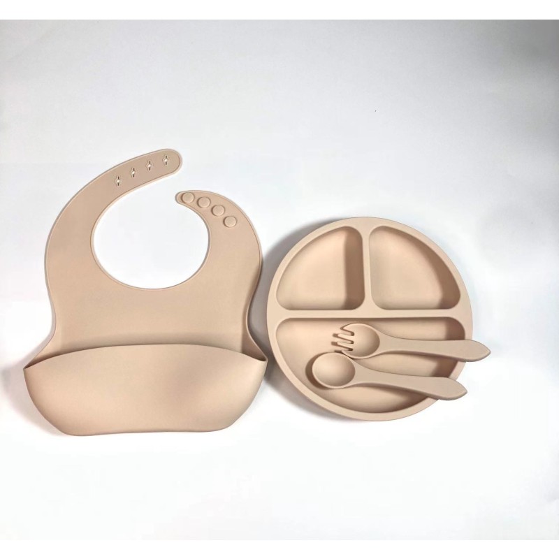 Free Sample Set Children Food-Grade Silicone Feeding Utensils Includes Baby Bib Bowl Spoon Suction Suction Food Supplement Feeder