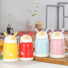 2024 Hot-Selling Cute Cartoon Children Insulated Cup Simple Metal Deer Head Lid Creative Water Cup Camping Juice Tableware