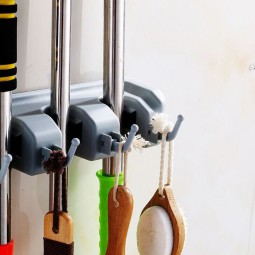 Multi-Function Plastic Hook Mop Holder Broom Holder Single-Layer Cleaning Tool Storage Rack Injection Molding Process Kitchen Bathroom