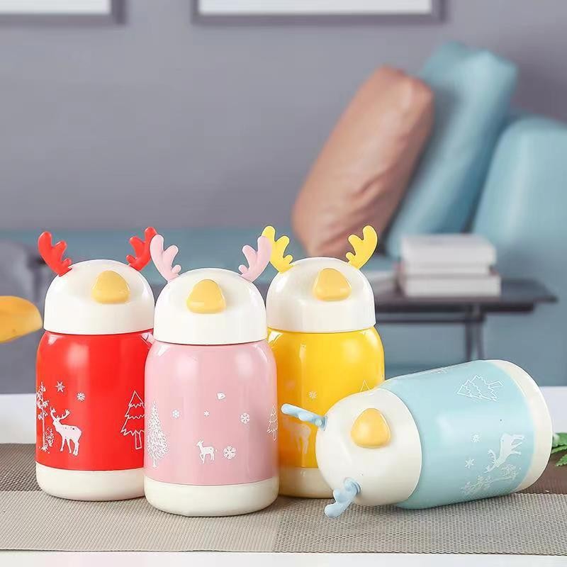 2024 Hot-Selling Cute Cartoon Children Insulated Cup Simple Metal Deer Head Lid Creative Water Cup Camping Juice Tableware