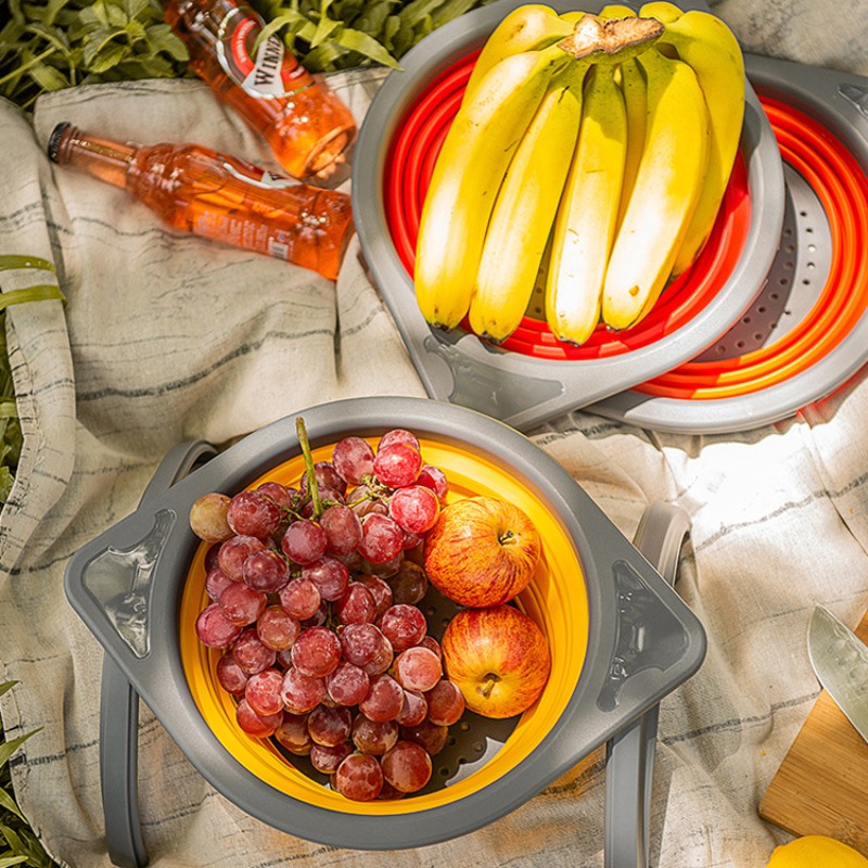 Space-Saving Foldable Silicone Colander Foldable Kitchen Vegetable Fruit Strainer Drainer with Durable Stand Filter Function