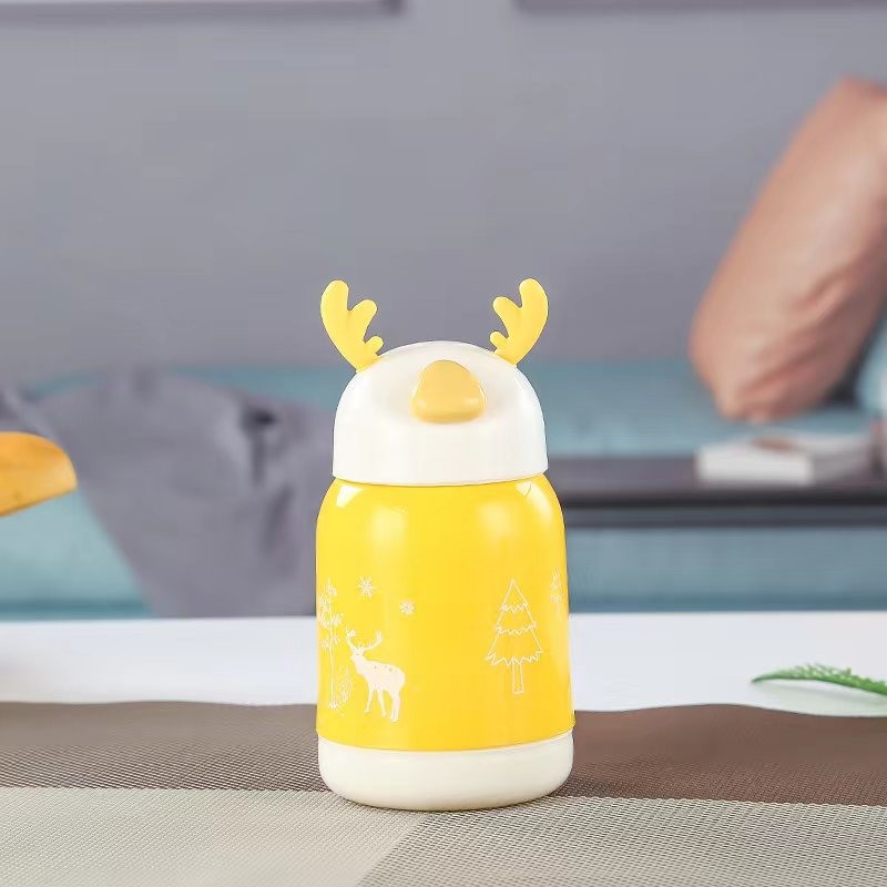 2024 Hot-Selling Cute Cartoon Children Insulated Cup Simple Metal Deer Head Lid Creative Water Cup Camping Juice Tableware