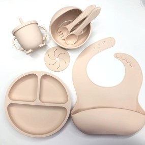 Manufacturer Cross-Border Direct Supply Children's Silicone Baby Bib Bowl Plate Placemat Spoon Fork Anti-Drop Snack Cup