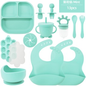 Silicone Baby Products 13-Piece Set Infant Feeding Utensils Set Soft Spoon & Fork