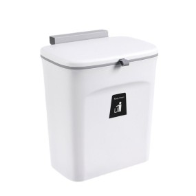 Wall-Mounted Sliding Trash Can with Cabinet Door PP Plastic Kitchen & Bathroom Appliance Trash Can with Cover for Storage & Ice Making