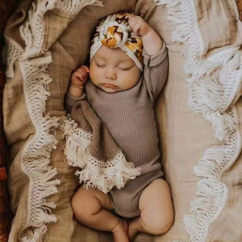 Soft Breathable Ultra-Soft Blanket Muslin Crinkle Cotton Swaddle Blanket With Fringe For Toddler Newborn