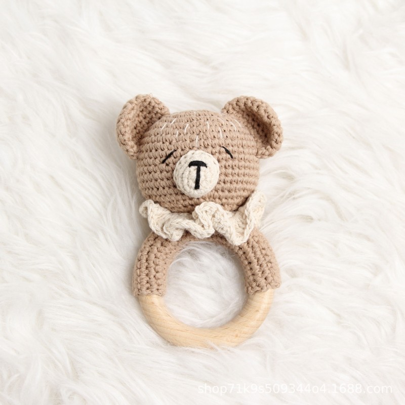 Baby Animal Handmade Rattle Organic Cotton Comfort Toy Beech Wood Handmade Newborn Teething Toy Gift