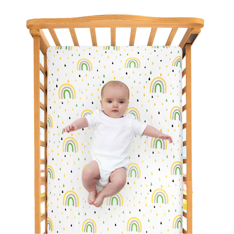 100% Cotton Knit Fitted Crib Sheet Quick-Dry Solid Muslin Cartoon Embroidery Simple Home Textile Baby Blanket