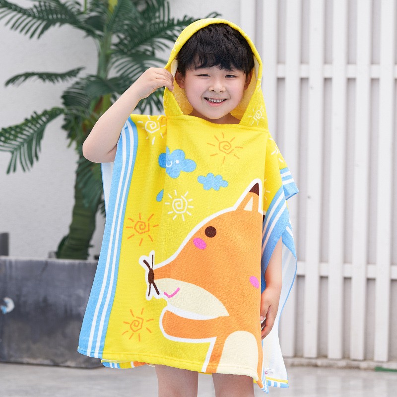 Fast Drying Absorbent Double-Sided Animal Pattern Bath Towel Organic Microfiber Children Baby Beach Hooded Towel