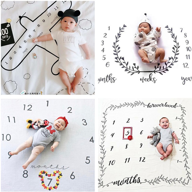 Ultra-Soft Anti-Pilling Wool Muslin Tree Custom Newborn Monthly Photography Baby Milestone Swaddle Blanket