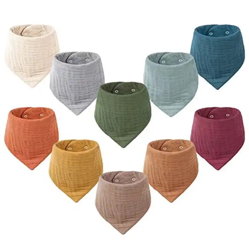 Solid Drool Muslin Tree Newborn 100% Cotton Baby Reusable Soft Triangle Button Anti-Dirty Drool Bib Bib With Button Saliva