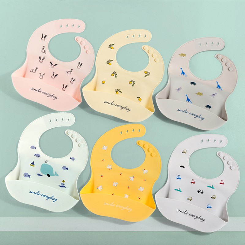 Cartoon Design Waterproof Silicone Baby Feeding Bib Waterproof Silicone Baby Bib With Food Catcher