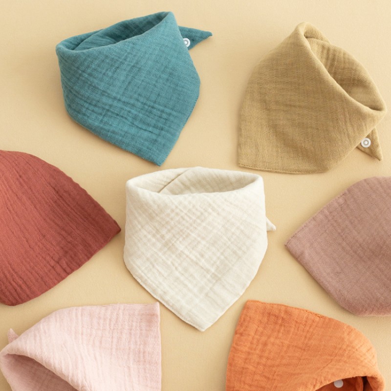 Solid Drool Muslin Tree Newborn 100% Cotton Baby Reusable Soft Triangle Button Anti-Dirty Drool Bib Bib With Button Saliva