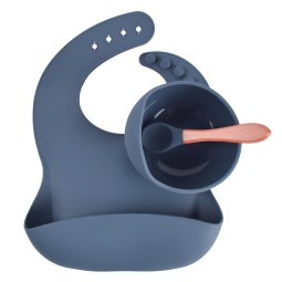 Waterproof Wholesale Newborn Feeding Set 3-Piece Baby Toddler Silicone Set Baby Bib Bowl and Spoon Set With Custom Logo