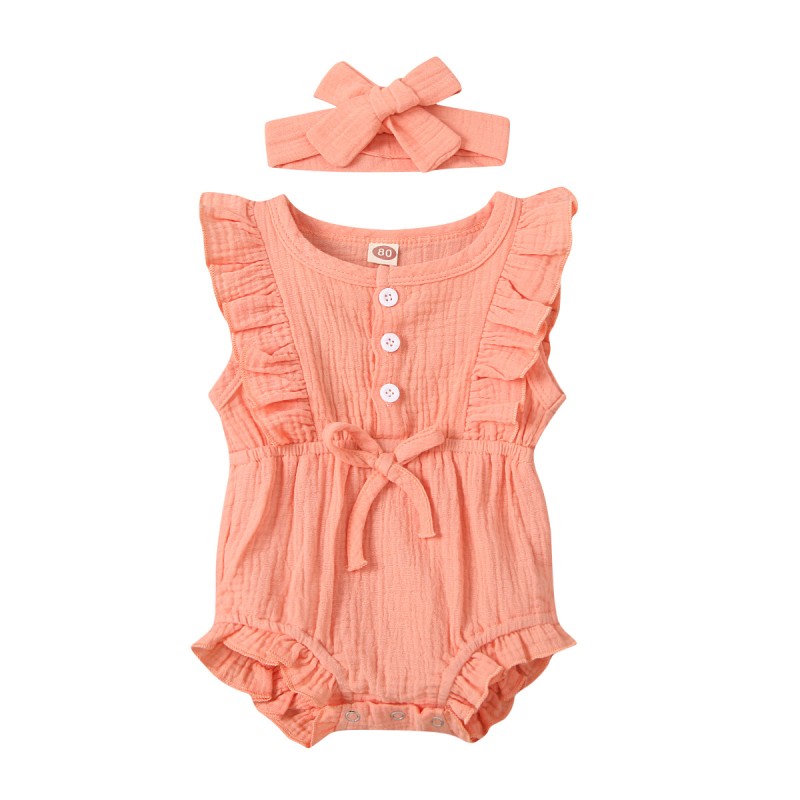 Toddler Girl Ruffle Sleeveless Romper Casual Summer Romper Pure Cotton Newborn Clothing