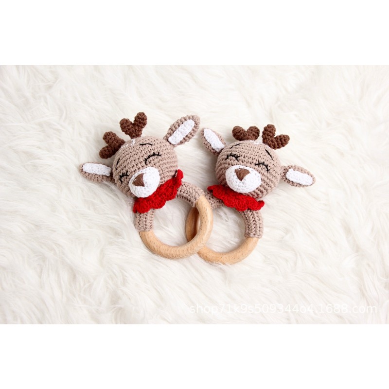 Baby Animal Handmade Rattle Organic Cotton Comfort Toy Beech Wood Handmade Newborn Teething Toy Gift