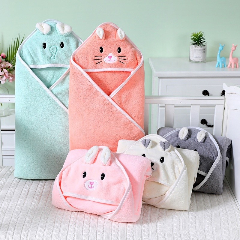 High Quality Durable Use Various Cute Cat Design Quick-Dry Coral Fleece Large Hood Baby Bath Towel