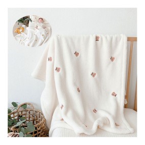 Winter Fluffy Blanket Embroidered Wool Animal Pattern Blanket Newborn Soft Swaddle Blanket Children Baby