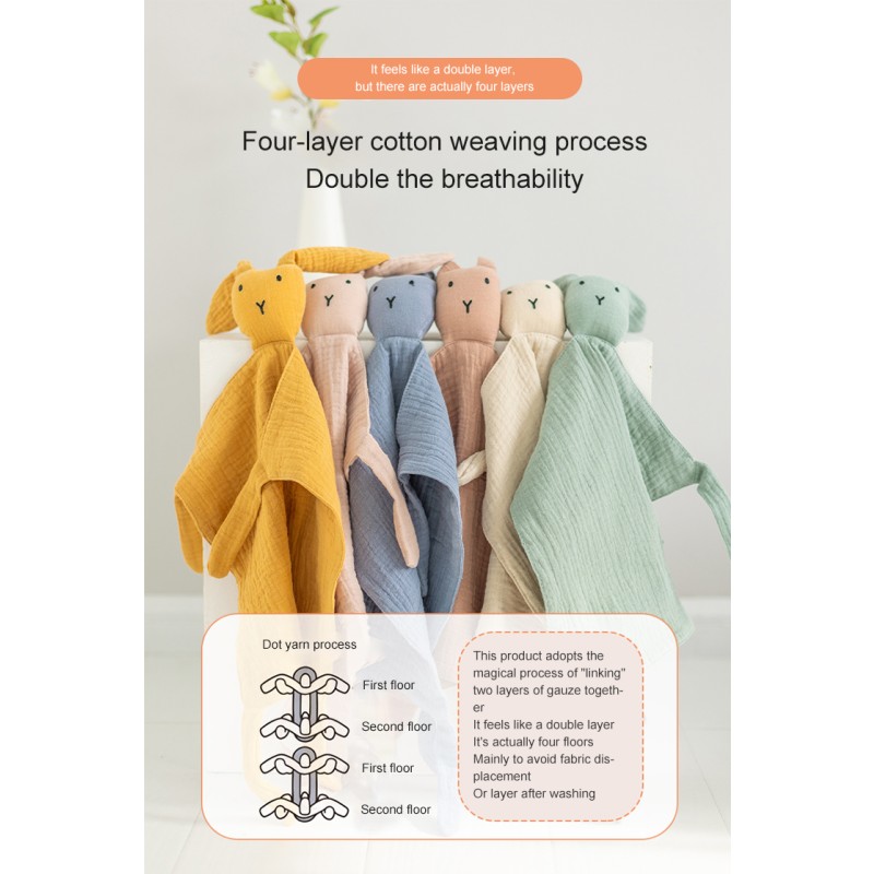 Organic Cotton 100% Baby Security Blanket Quilt Cute Shape Toy Soft Muslim Animal Baby Blanket