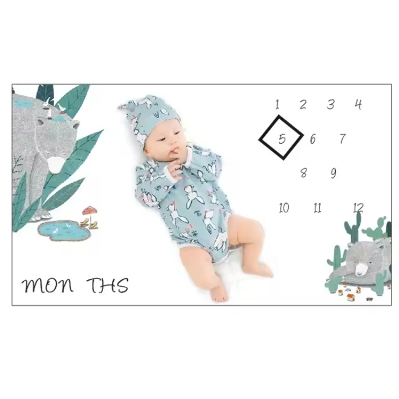 Muslin Tree Milestone Month Blanket Double-Sided Baby Milestone Baby Swaddle Blanket