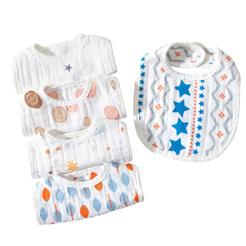 Wholesale Custom Organic Cotton Baby Saliva Bib Towel U-shaped Gauze Bib Antibacterial Function 100% Cotton Muslin Tree Design