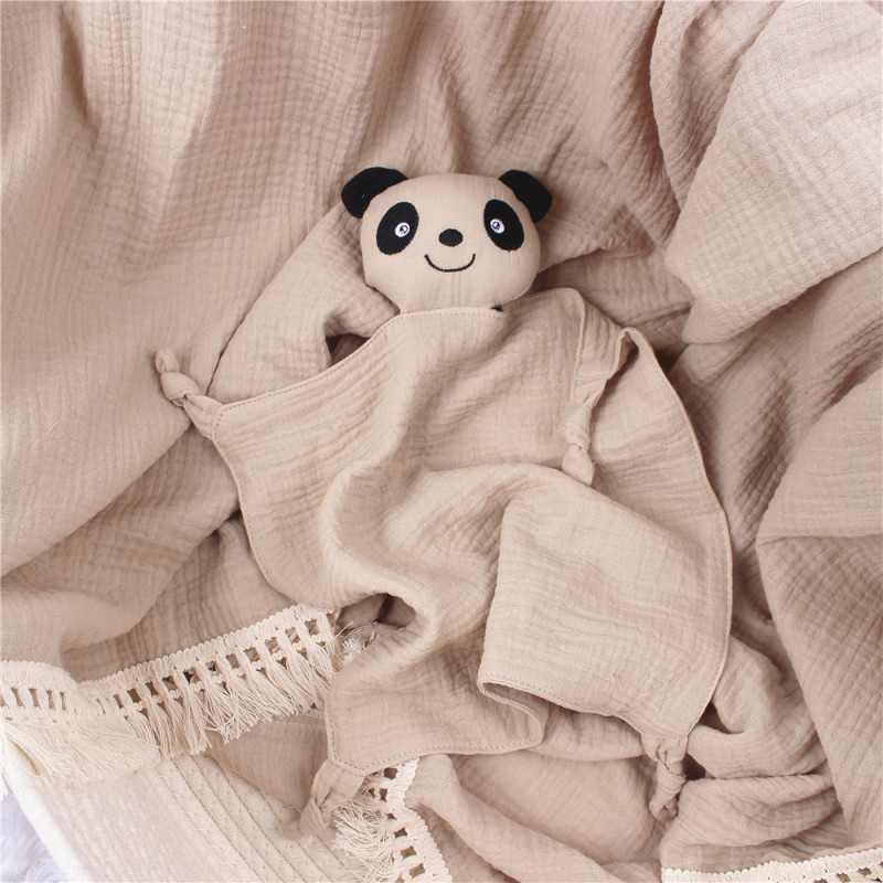 Organic Cotton Plush Toy Gauze Panda Cute Shape Baby Quilt Animal Baby Blanket