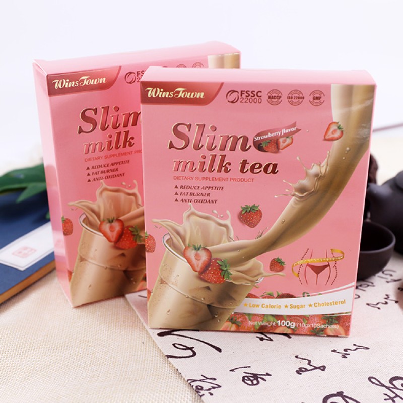 Private Label Slim Milk Tea Strawberry Flavor Meal Replacement Shake Powder Sliming Weight Loss Diet Tea Fat burner