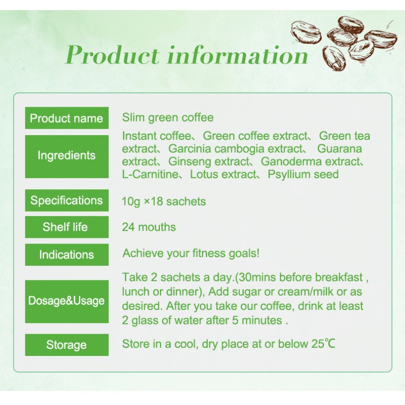 Slim Green Coffee Original Supplies Weight Loss Customized Product Slimming Coffee Tea Instant Diet Powder for Weight Loss