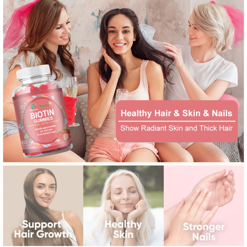 Priviate Label Biotin Hair Growth Gummies Collagen Keratin Gummy Factory Price  Vitamin Healthy Supplement