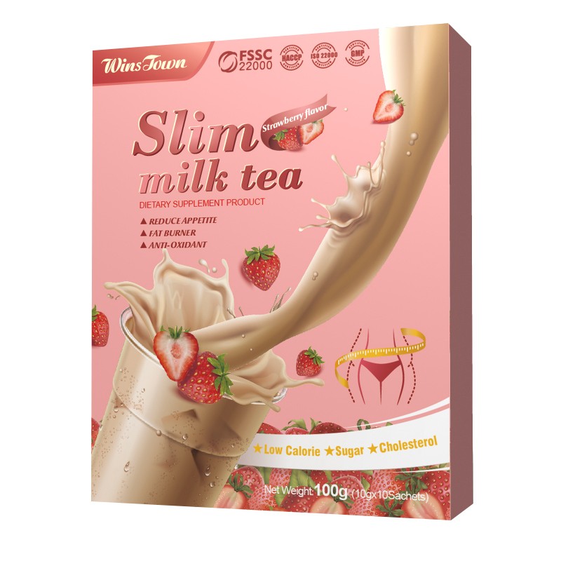 OEM/ODM Detox Flat Belly Weight Loss Milk Tea Bag Best Slimming Herbal Fast Skinny Slim Milk Tea Strawberry Flavor