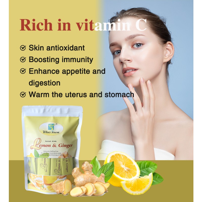 Lemon Ginger Tea Granules Herbal Natural Honey Fruit Powder Vitamin C Energy Fit Dietary Vegan Solid Drinks boost Immunity Tea