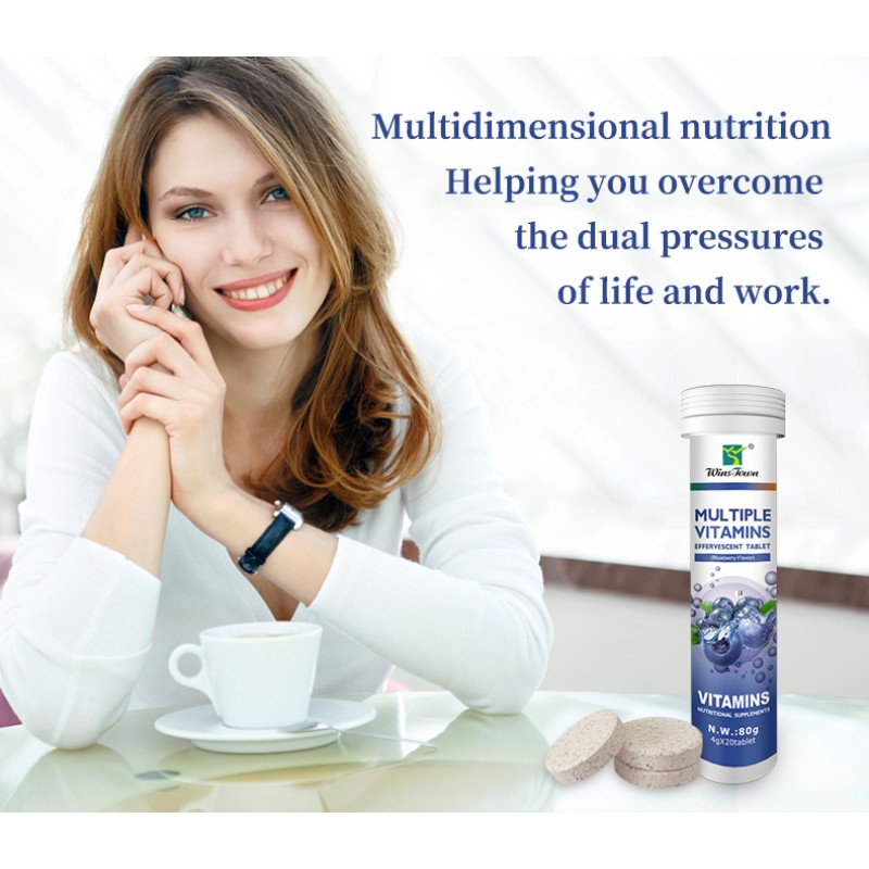 Wholesale Effervescent Multivitamin Tablets Supplements Soft Drink Blueberry Flavor Skin Whitening Vitamin c Effervescent Tablet